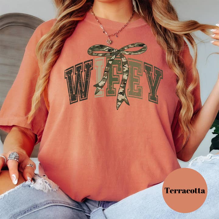 Epic Life - Designed - Wholesale Screen Printed T-Shirt - Women's - Wifey Shirt, Comfort Colors® Camo Coquette Bow Tee, Cute Wife Shirt, Newlywed Gift, Bridal Shower Gift, Military Wife Shirt, Country Girl6