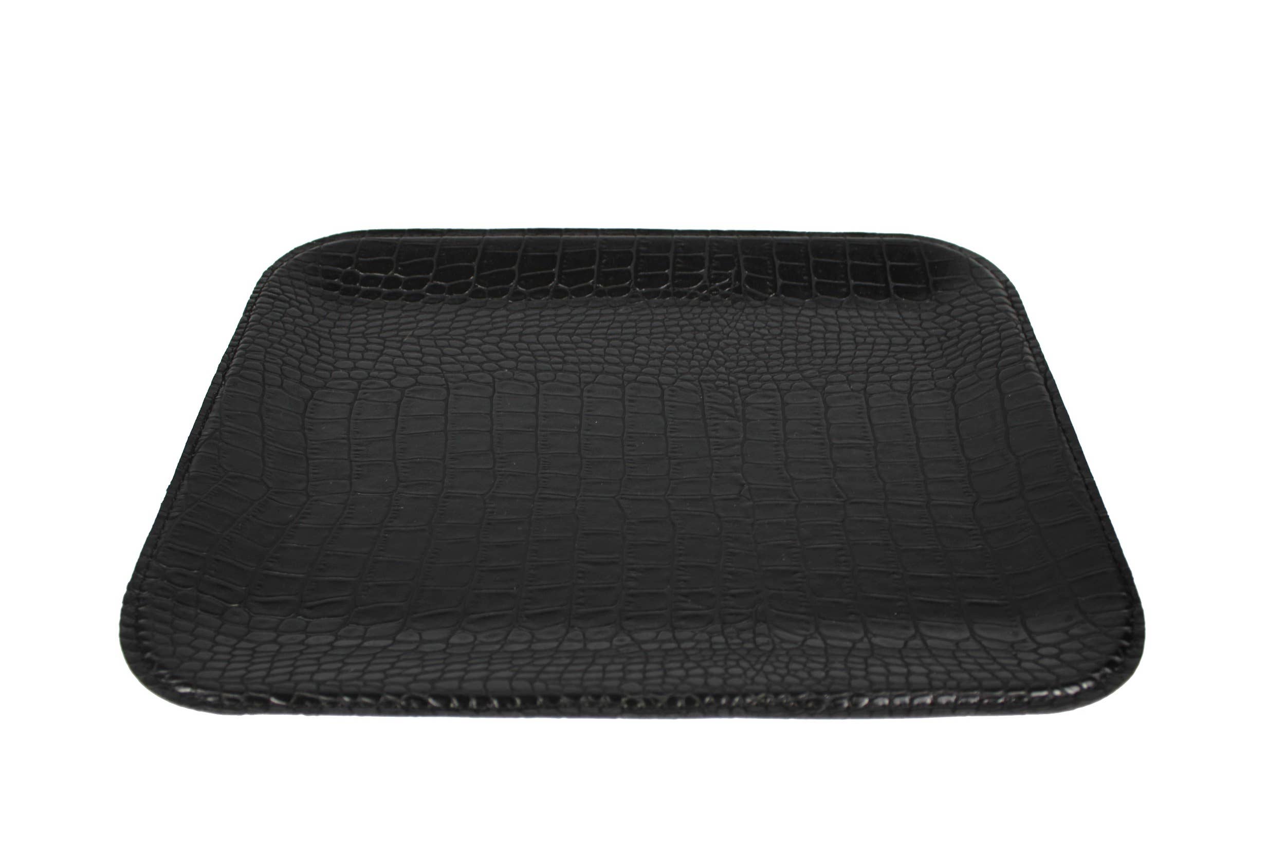 Signature Home Collection GmbH – wholesale Serveringsfat – Liten platt krokodilbricka med svart konstläder för servering2