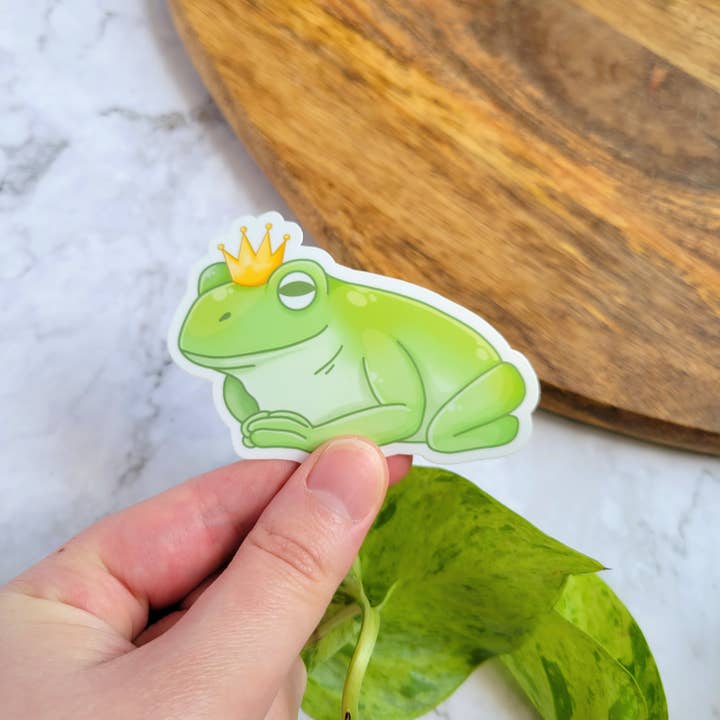 Frog Prince Vinyl Sticker, 3x2" for wholesale by Chez Louie Designs