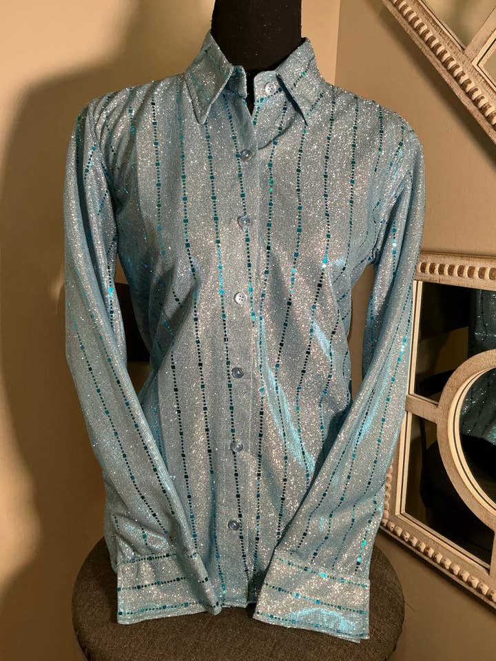 Something Blue Metallic Sparkle Rodeo Show Shirt for wholesale by The Ranch Equestrian Apparel & Accessories