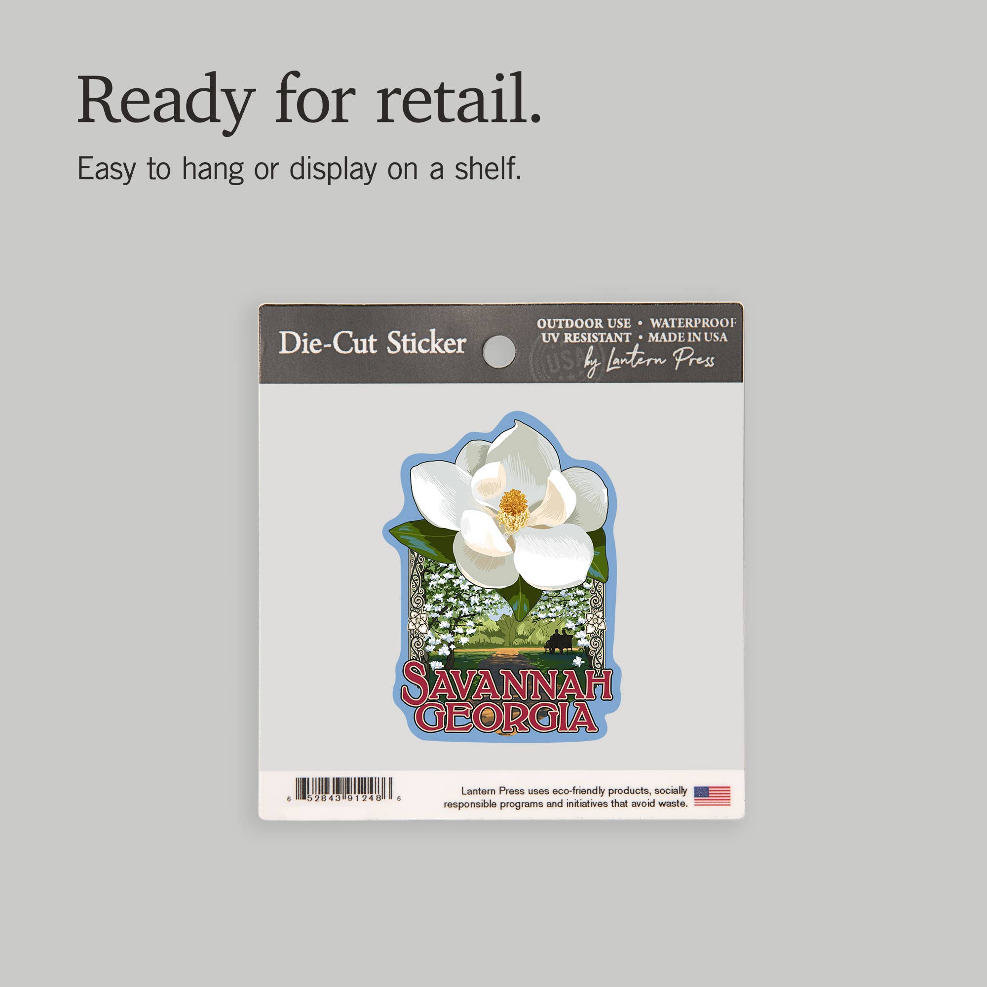 Lantern Press - Wholesale Sticker - STICKER Savannah, Georgia, Single White Magnolia6
