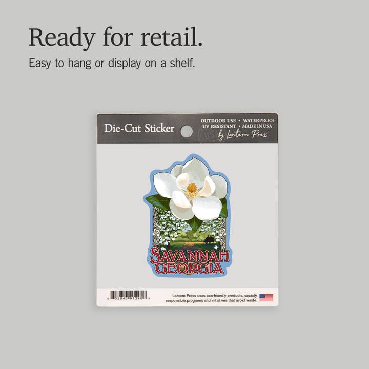 Lantern Press - Wholesale Sticker - STICKER Savannah, Georgia, Single White Magnolia6