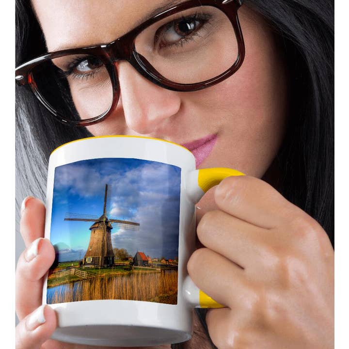3dRose - Wholesale Coffee Mug - 3dRose, Netherlands, Nord Holland, Landscape of a windmill along a canal, Mug1