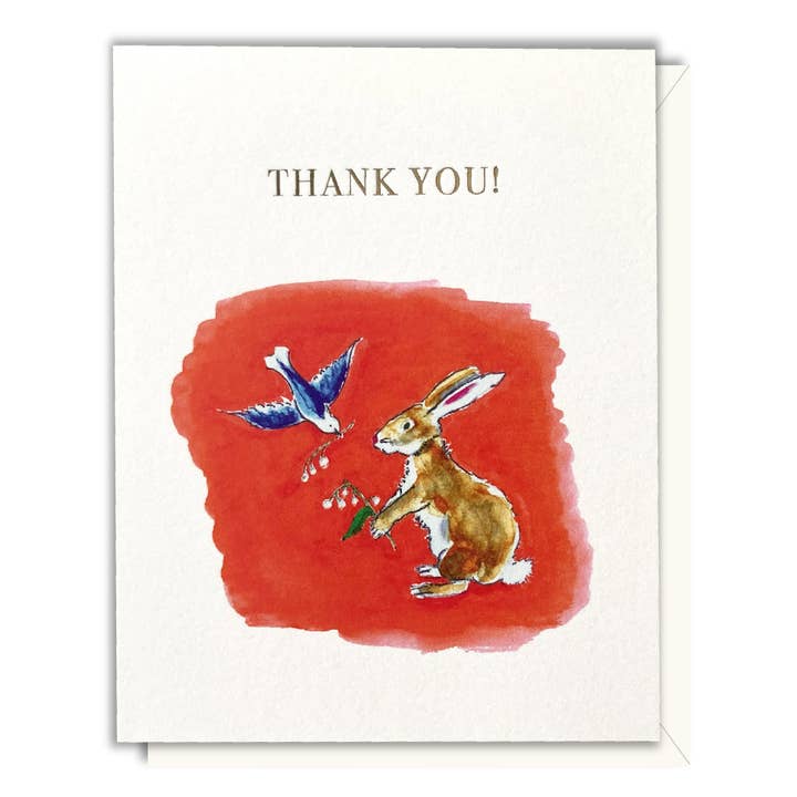 Bluebird and Hare Thank You - Foil Card for wholesale by Driscoll Design