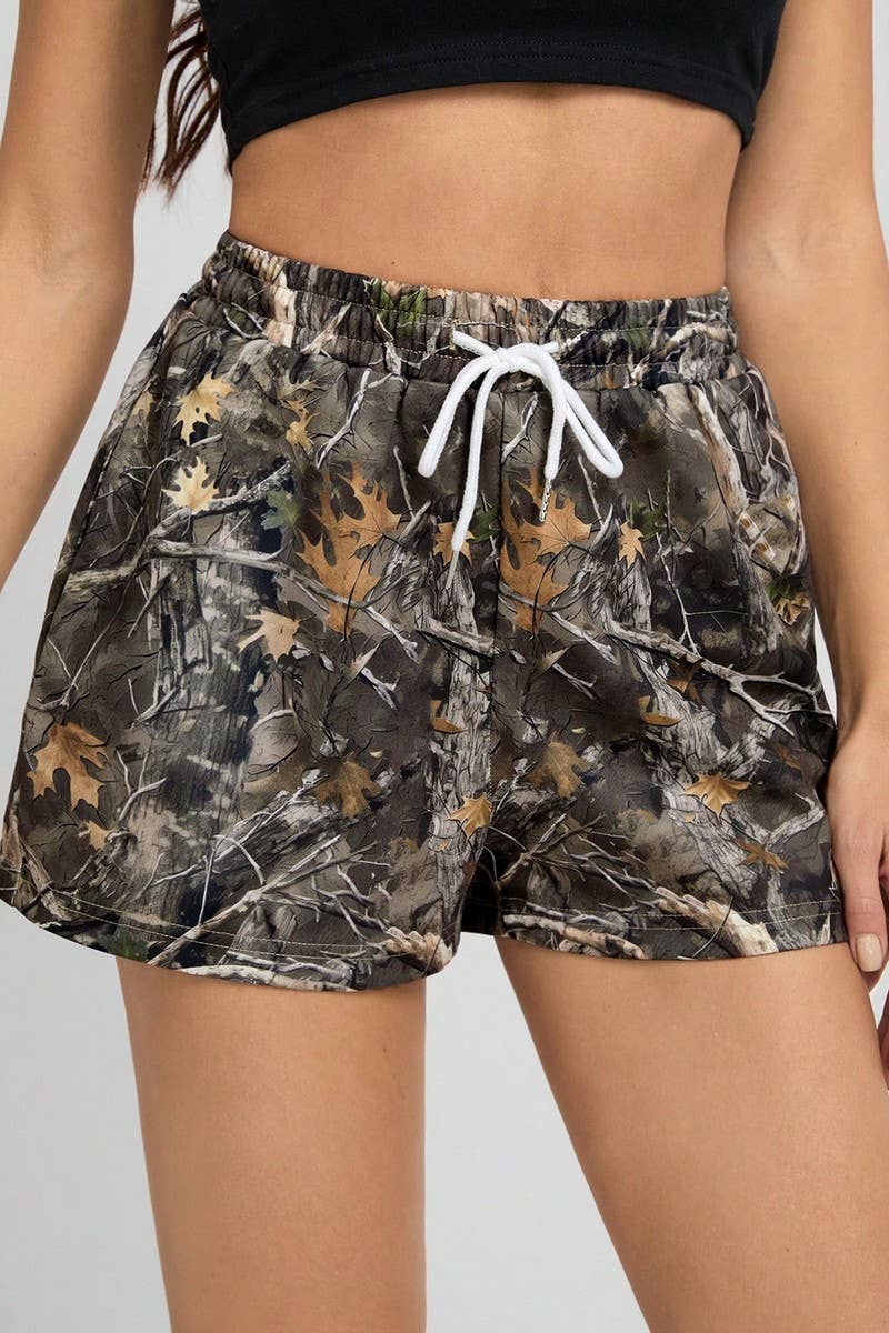 NINEXIS - Wholesale Shorts - Women's - CWBSP0569_LOOSE DRAWSTRING CAMO SHORTS WITH BRANCH PRINT7