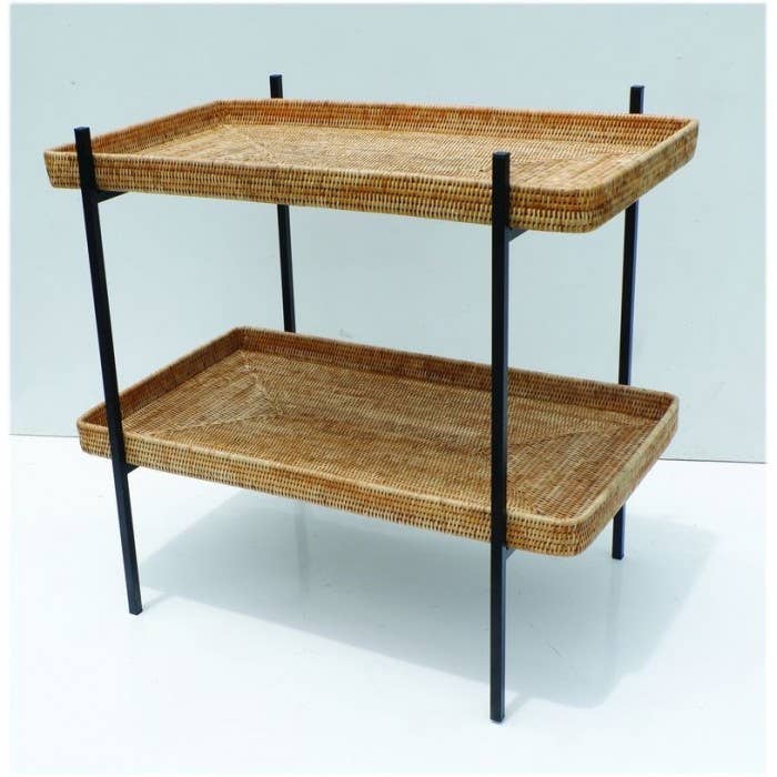 Mesa auxiliar doble con bandejas de ratán para venta al por mayor de Baolgi