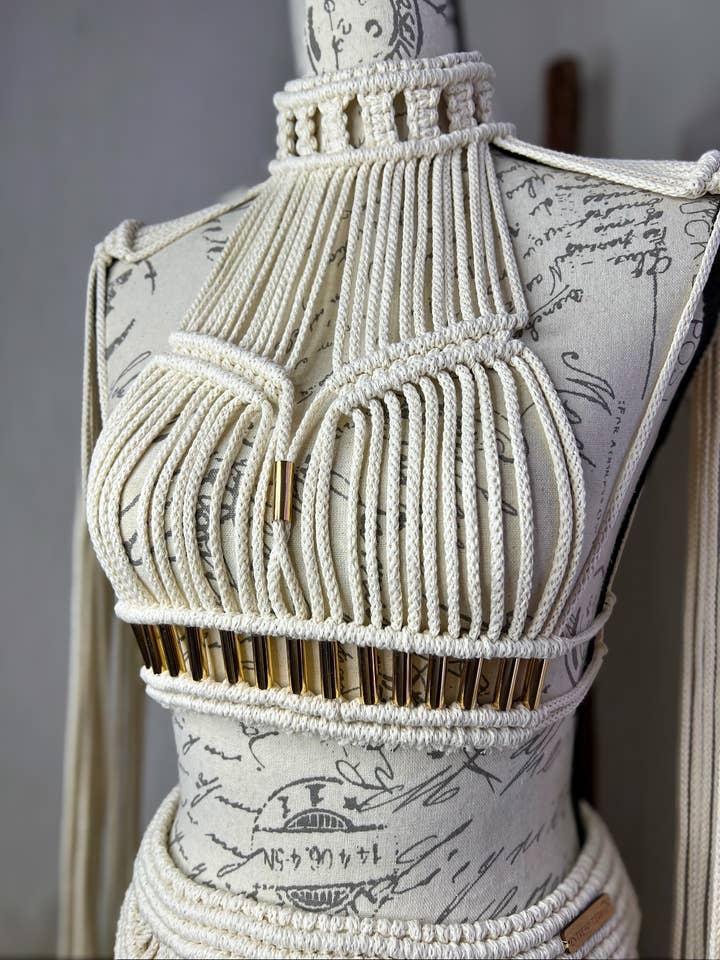 NATURAL Zamna Luxury handmade festival set in macrame, Goddess Set. for wholesale on Faire2