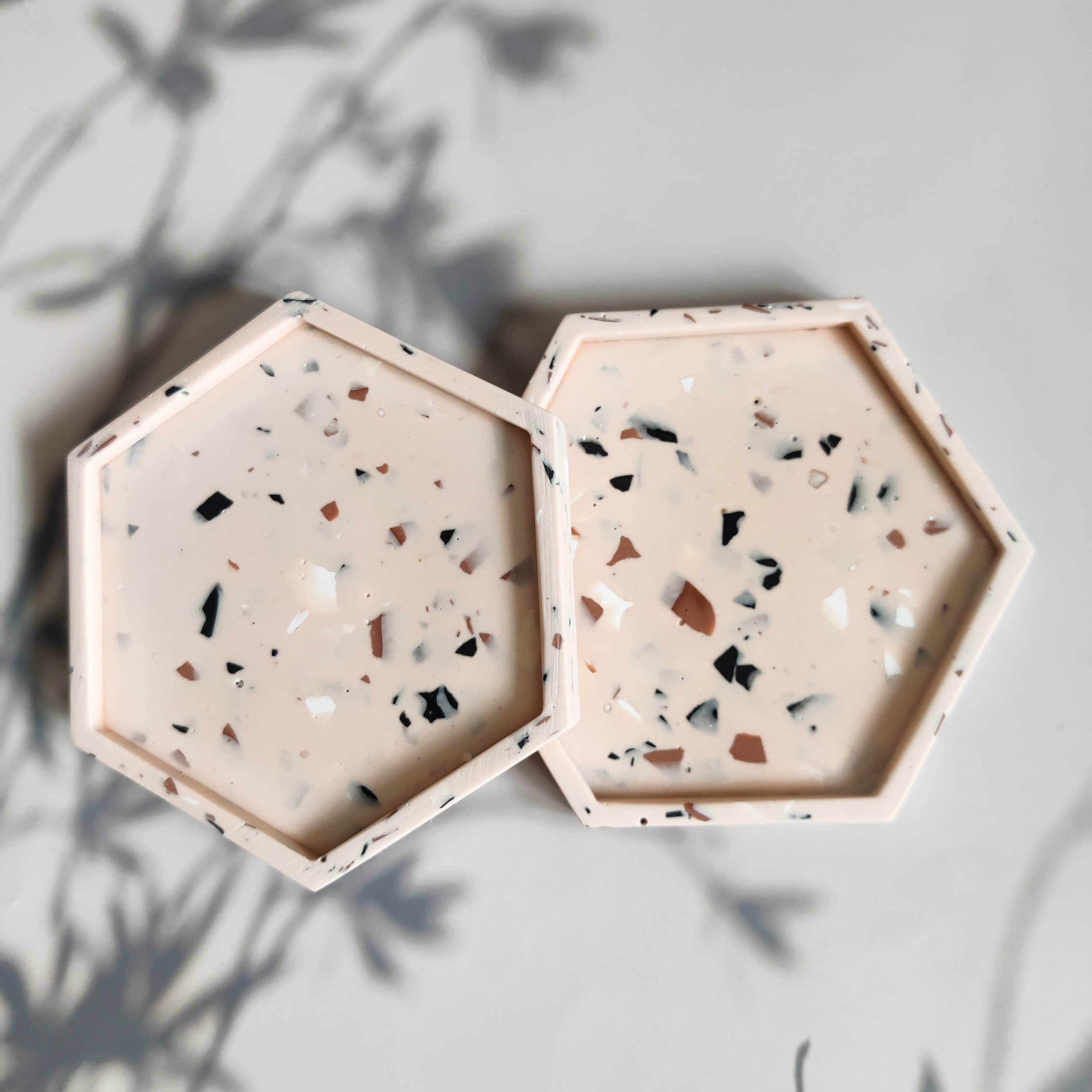 The Sage Rose Studio - Wholesale Jewelry Dish - Terrazzo peach hexagonal jewellery tray2