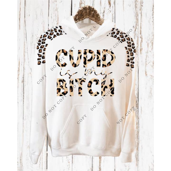 Cupid Is My B Leopard Sleeve Valentines Day Sweatshirt for wholesale by GDesignstees