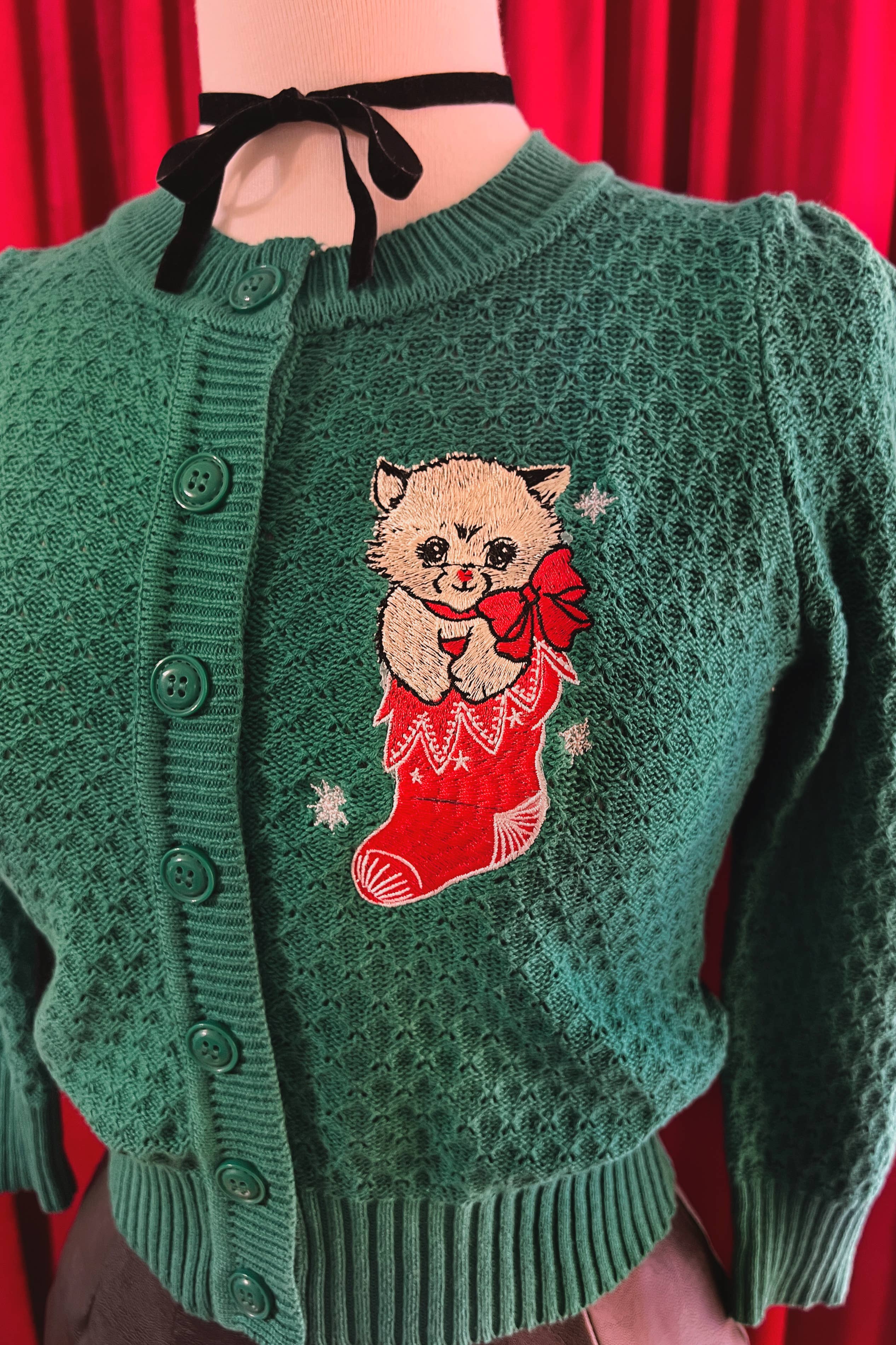 Mischief Made - Venta al por mayor Cárdigan - Mujer - Chaqueta corta Cat in the Sock en Kelly Green2