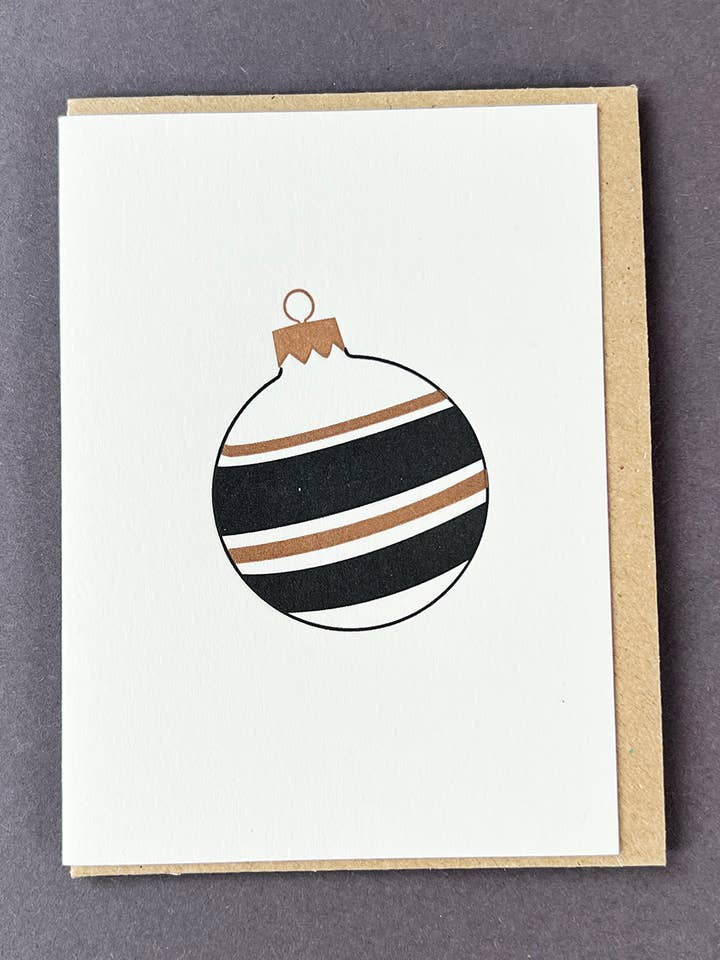 Weihnachtsbaumkugel mit 4 Streifen, schwarz-goldfarben für den Großhandel von Penguin Ink