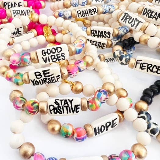 Audra Style - Wholesale Beaded Bracelet - Affirmation Word Beaded Bracelets Inspirational - Black and
