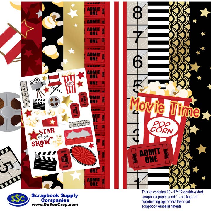 Movie Time Collection 12 x 12 Scrapbook Paper & Embellishment Kit by SSC Designs - 3 Kits for wholesale by SSC Wholesale
