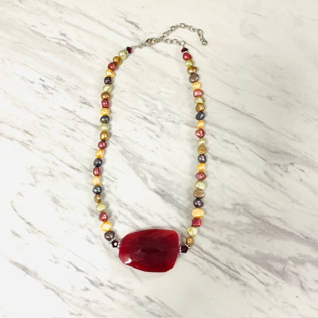 Ferskvandsperle, Swarovski Krystal & 41mm Kraftig Sten for engroshandel hos Anita K By Blushing Pink