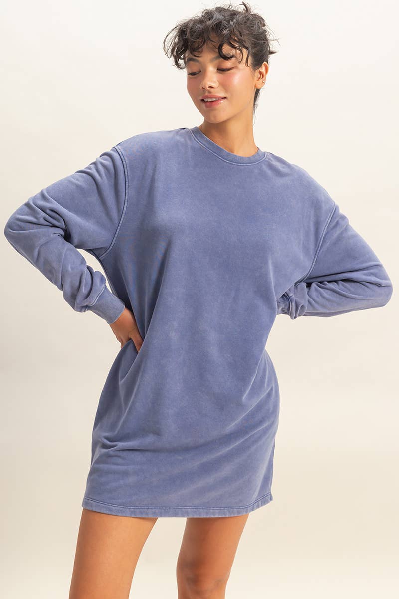 HYFVE – wholesale Dress – Women's – Mineral Washed Oversized Mini Sweatshirt Dress3