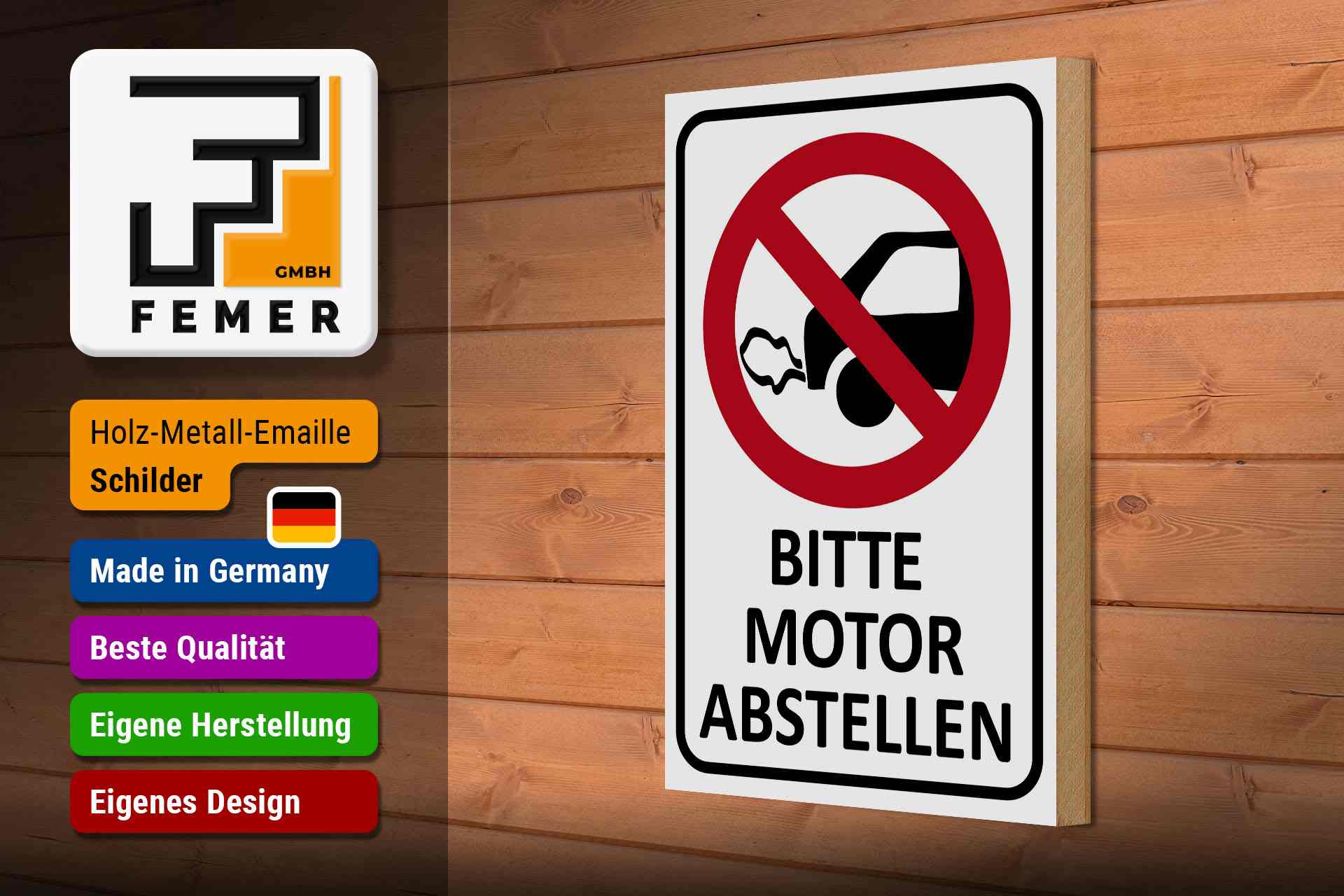 Femer - Wholesale Sign - Wooden sign note 20x30cm Please turn off the engine2