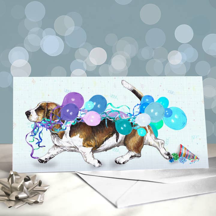 Basset Hound - Dog Birthday Greetings Card for wholesale by Amber Marie Studio
