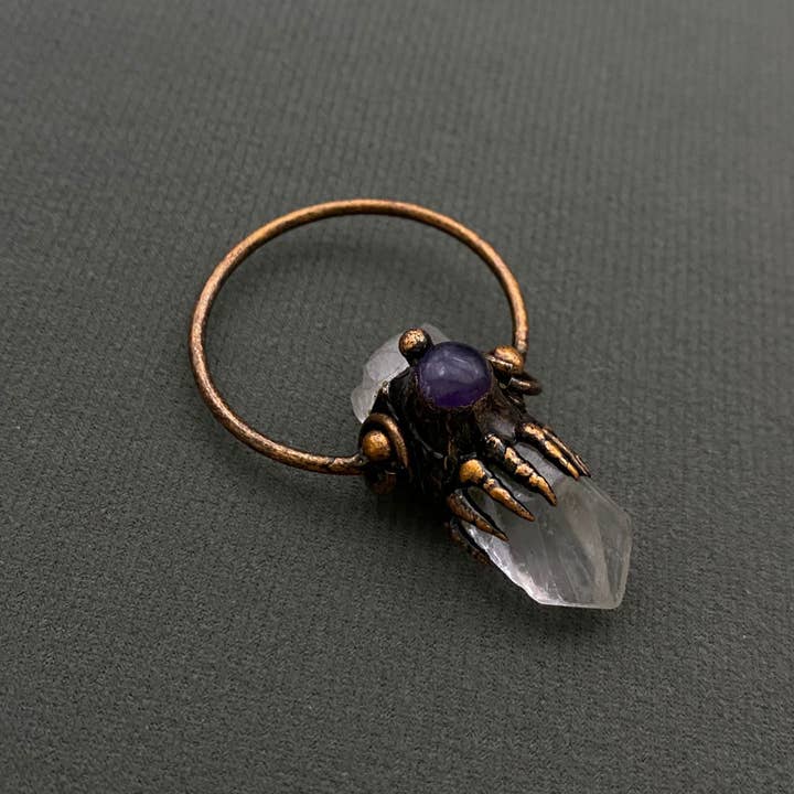 Mio Queena - Wholesale Spiritual Stone/Crystal - Vintage Inlaid Amethyst White Crystal Pendant - CS2