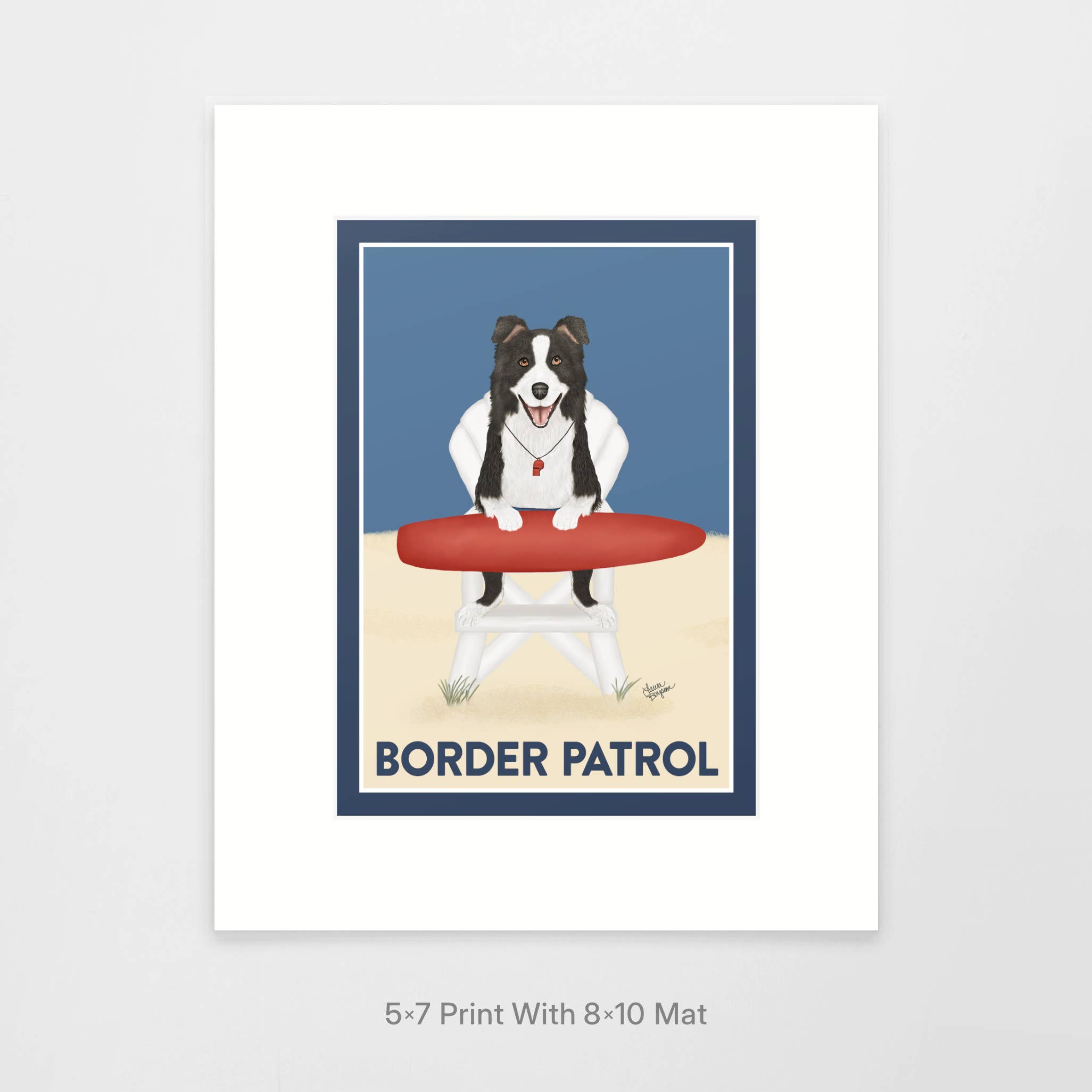 Laura Bergsma Studio – Engroshandel Kunsttryk – Border Collie Dog Art Print, Border Patrol, Sort og Hvid0