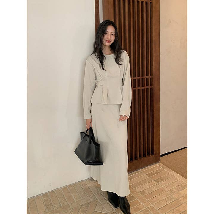 Tie-Waist Long Sleeve Shirt And Skirt Set for wholesale by Ekartini