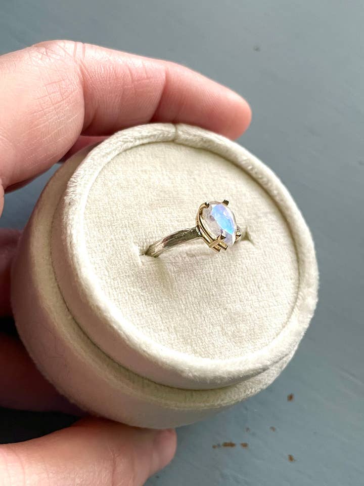 Rainbow Moonstone Twig Engagement Ring Size 6 for wholesale by Peaces of Indigo