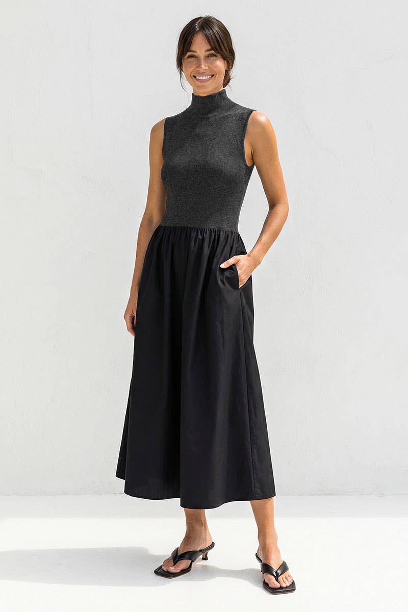 Naked Zebra - Vente Robe – femme - Robe midi sans manches à col montant8