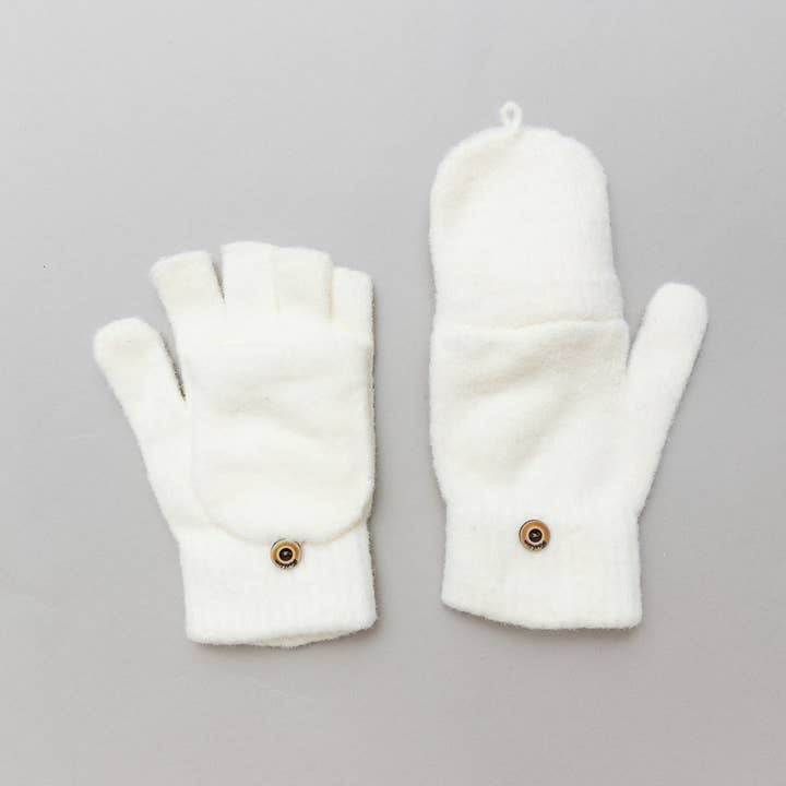 Leto Accessories - Wholesale Gloves - Women's - Winter Knit Convertible Fingerless Gloves with Mitten Flap
