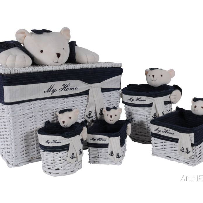 Anne Home - Set of 5 Rectangular Willow Baskets Bear Design for wholesale by Old Modern Handicrafts, Inc.