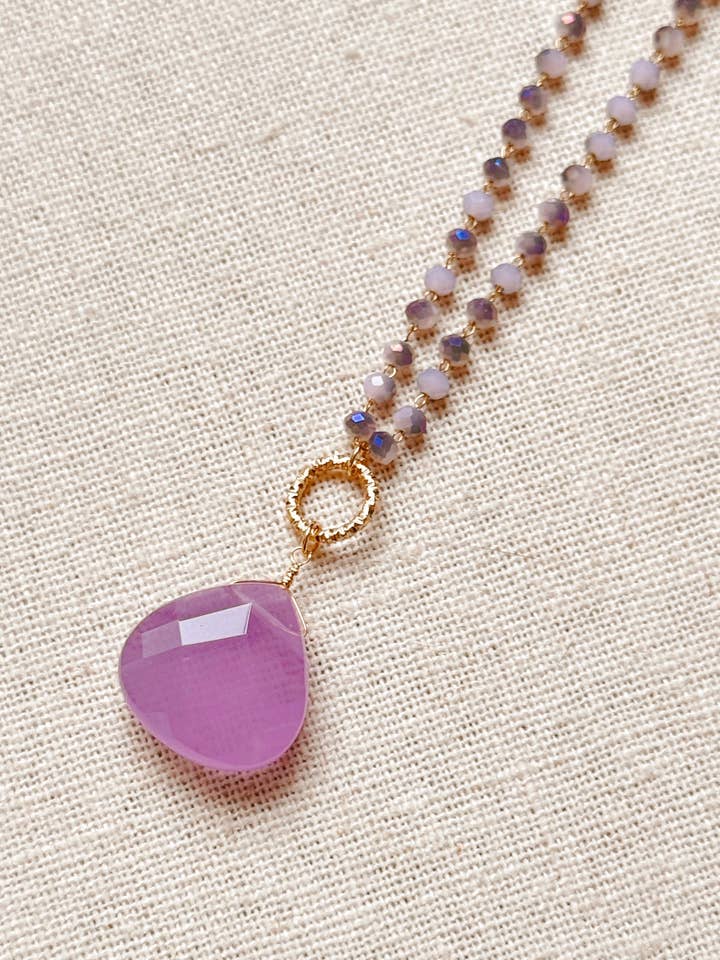 Purple Mix Crystal Link Chain Candy Jade Pendant Necklace for wholesale by Gracie Rose Designs