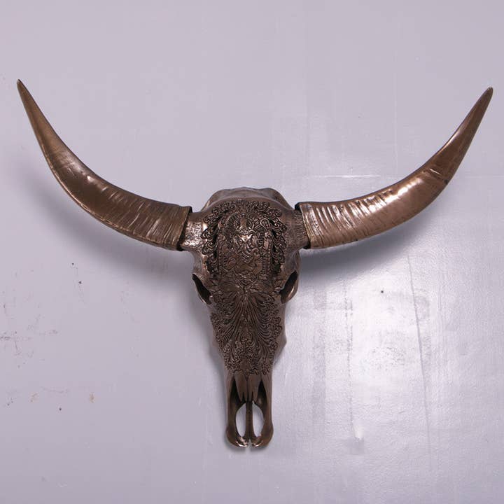 LM Treasures - Wholesale Wall Accent - Bronze Bull Skull Life Size Statue