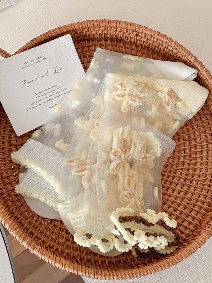 yellow 🧦✨ Elegant embroidered socks 🌸 for wholesale on Faire3