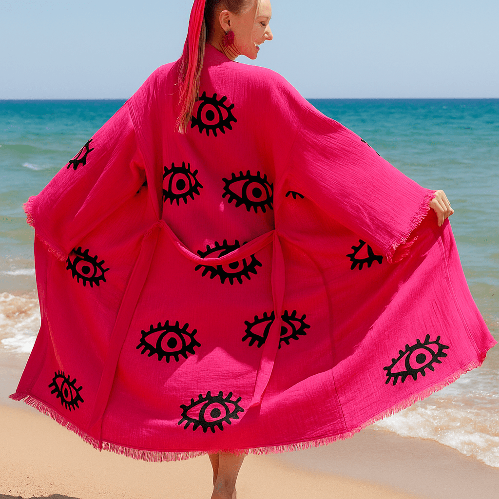 Evil Eye Pink Swim Caftan Cover Up – Organic Cotton for wholesale on Faire0