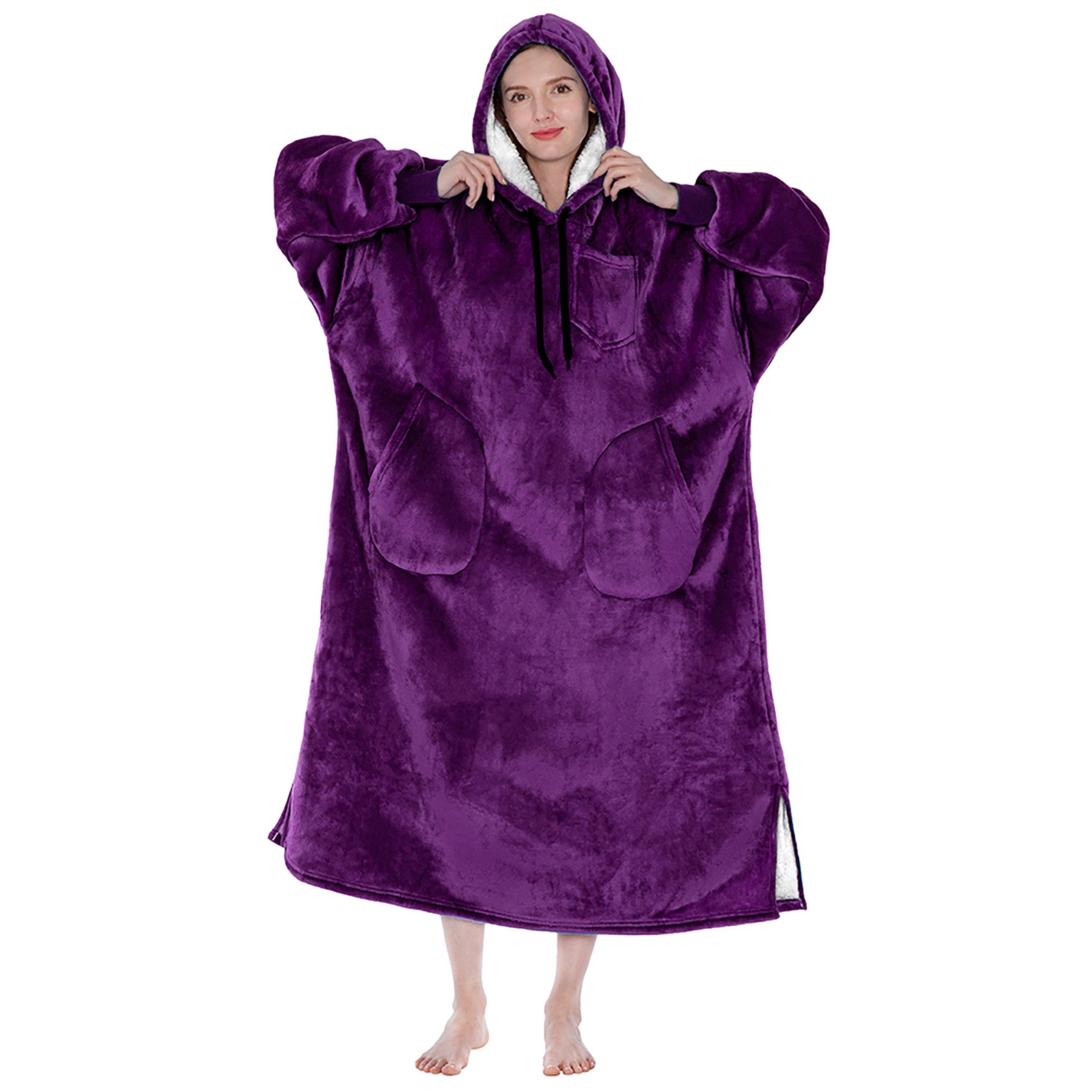 Pavilia - Wholesale Hoodie - Women's - Chest Pocket Sherpa Hoodie Blanket - Patch Pocket (Regular / Long)138