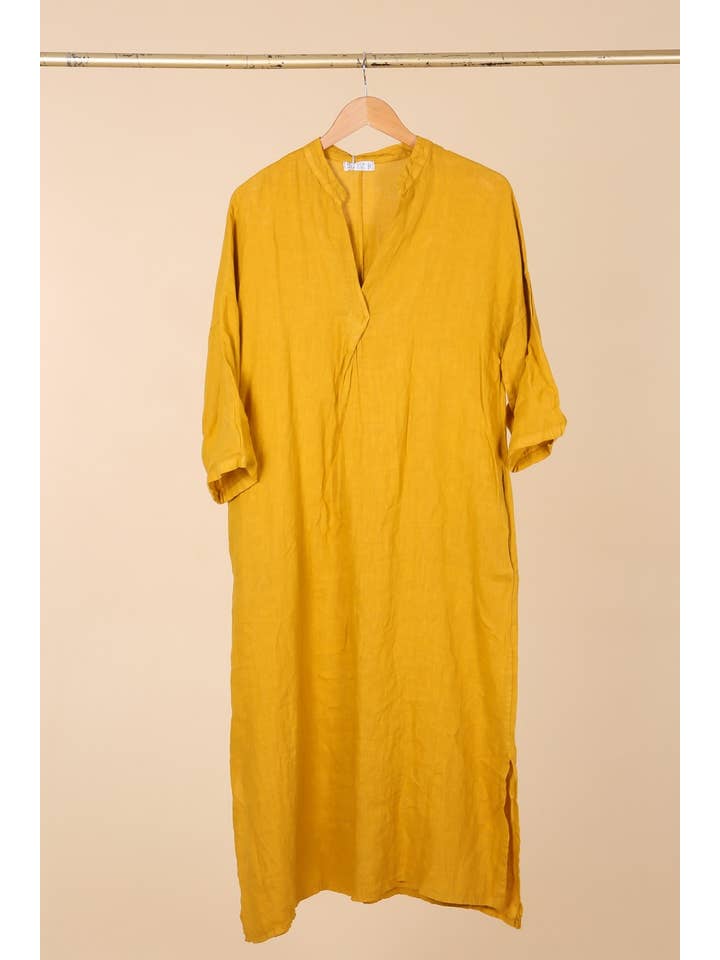 la maison des fibres naturelles – wholesale Klänning - Dam – Lång klänning med tunisisk krage 29340 i 100 % linne25