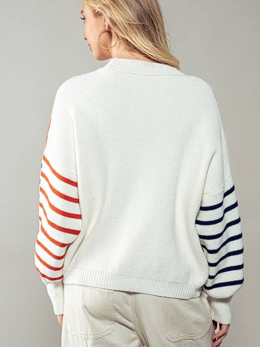 IVORY MULTI Striped Blocked Drop Shoulder Knit Sweater for wholesale on Faire