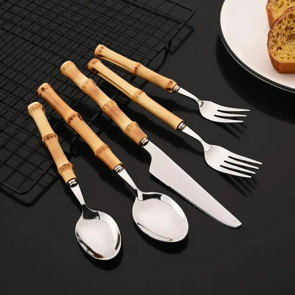 Huis Van Merken - Wholesale Flatware Set - 4/5/7pcs Stainless Steel Flatware Cutlery Set Bamboo Handle0