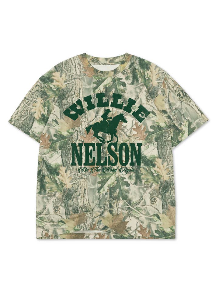 LivyLu - Wholesale Screen Printed T-Shirt - Unisex - Willie Nelson Arch Horse Licensed Camo Tee4