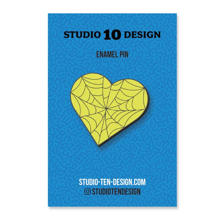 Studio Ten Design - Wholesale Lapel Pin/Button - Glow in the Dark Cobweb Heart Hard Enamel Pin