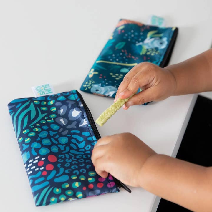 Bumkins - Wholesale Snack Pack - Kids & Baby - Reusable Snack Bag, Small 2-Pack: Jungle & Animal Prints