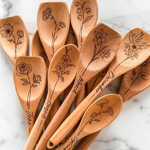Wood & Ash - Wholesale Kitchen Spoon - Birth Flower Wooden Cooking Spoons12