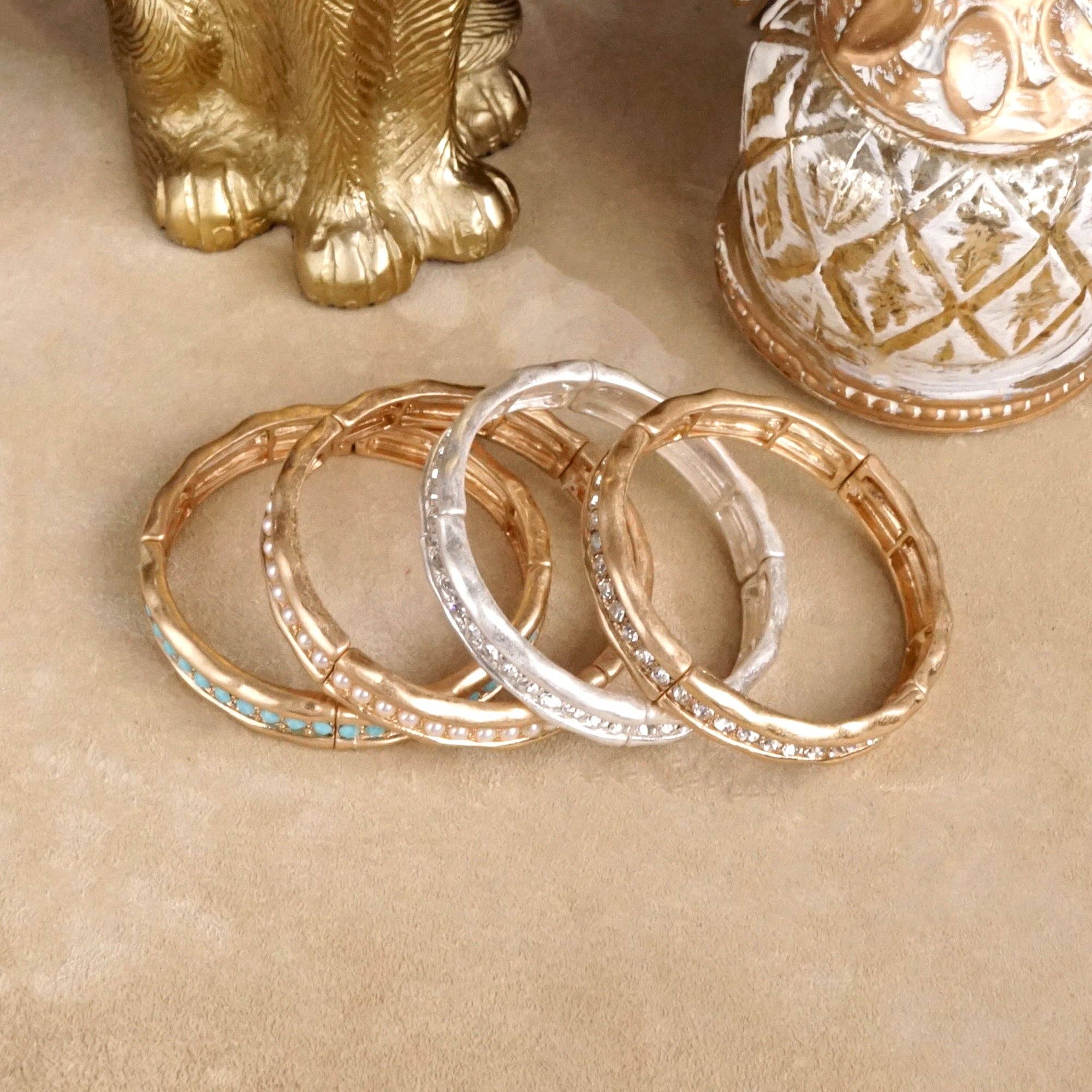 PennyLine inc - Wholesale Bangle Bracelet - Minimalist Crystal & Pearl Bangle Bracelet – Brushed Gold or Silver4