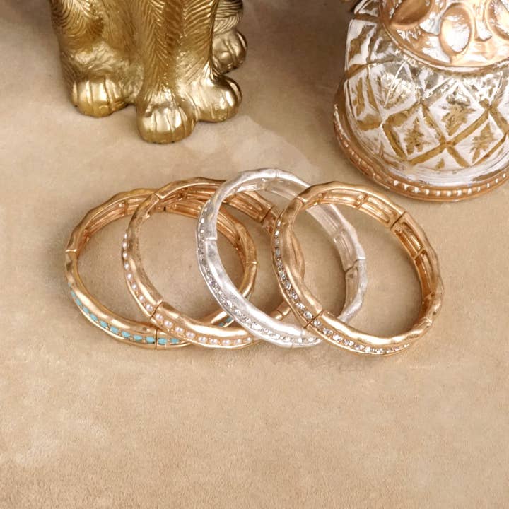 PennyLine inc - Wholesale Bangle Bracelet - Minimalist Crystal & Pearl Bangle Bracelet – Brushed Gold or Silver4