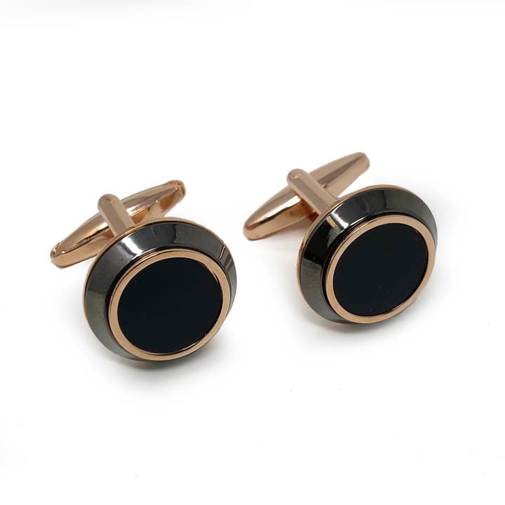 Rose Gold - Plated Cufflinks with Black Enamel for wholesale by BeyBerk International
