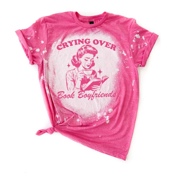 Wandering Owl Designs - Wholesale Screen Printed T-Shirt - Women's - Crying Over Book Boyfriends Retro Girl Bleached Tee