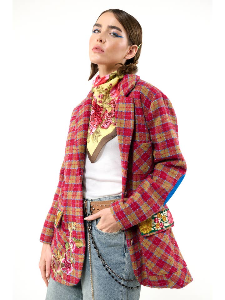 Fuchsia Camel Combo Coco Boucle Lined Blazer / Jacket for wholesale on Faire