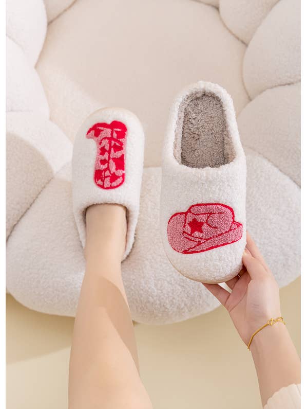 Western Pink Cowboy Soft Fluffy Comfy Warm House Slipper for wholesale on Faire