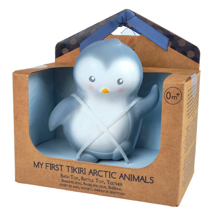 Tikiri Toys LLC - Wholesale Bath Toy - Baby - Arctic Penguin Organic Rubber Teether, Rattle & Bath Toy