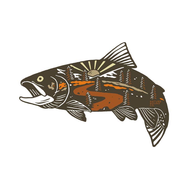 Rustic Etched Trout Sticker for wholesale by Nature Bound Co