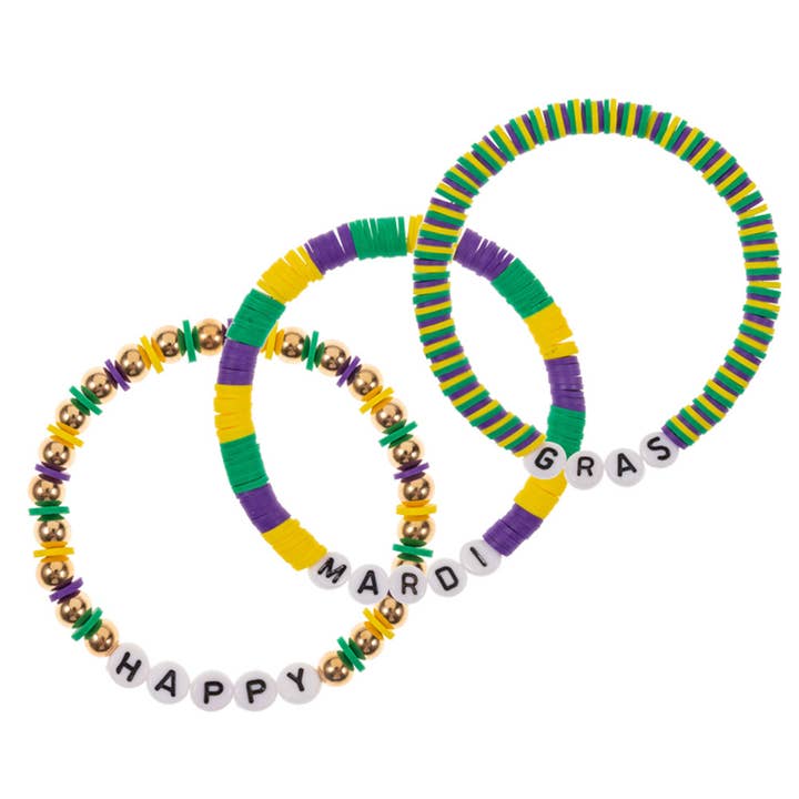 Sensibling Corp. - Wholesale Beaded bracelet - 3PCS - HAPPY MARDI GRAS Message Beaded Stretch Multi Layered Bracelets1