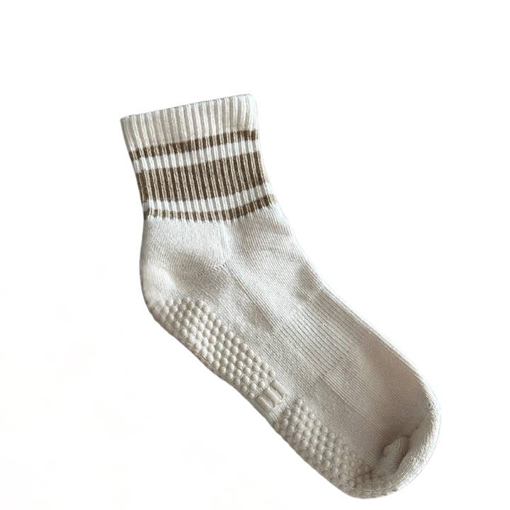 modasocks - Wholesale Socks - Unisex - retro stripe unisex grip socks pilates reformer tan neutrals1